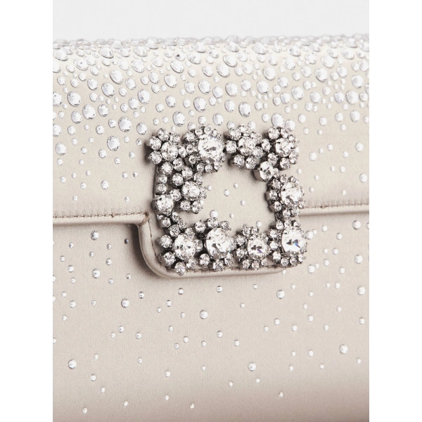 Roger Vivier Efflorescence Clutch in Grey Satin, view 6 | Clutch Bags