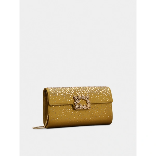 Roger Vivier Efflorescence Clutch in Olive Green Satin, view 2 | Clutch Bags
