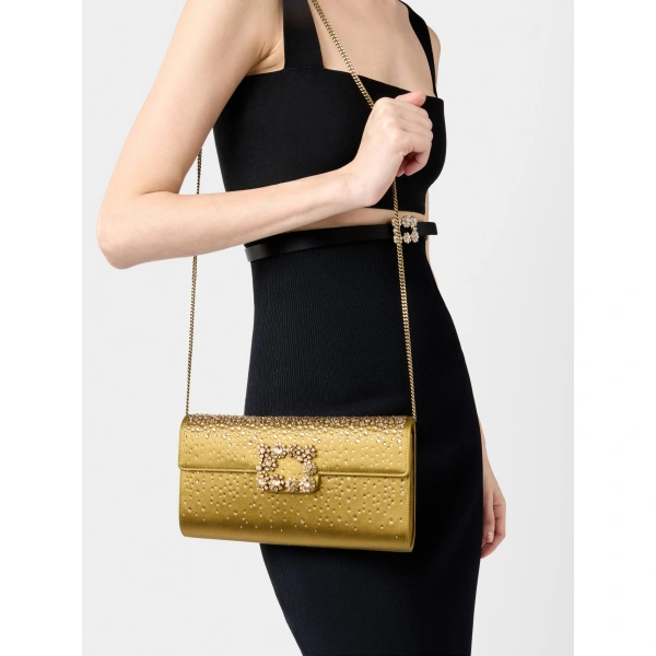 Roger Vivier Efflorescence Clutch in Olive Green Satin, view 4 | Clutch Bags