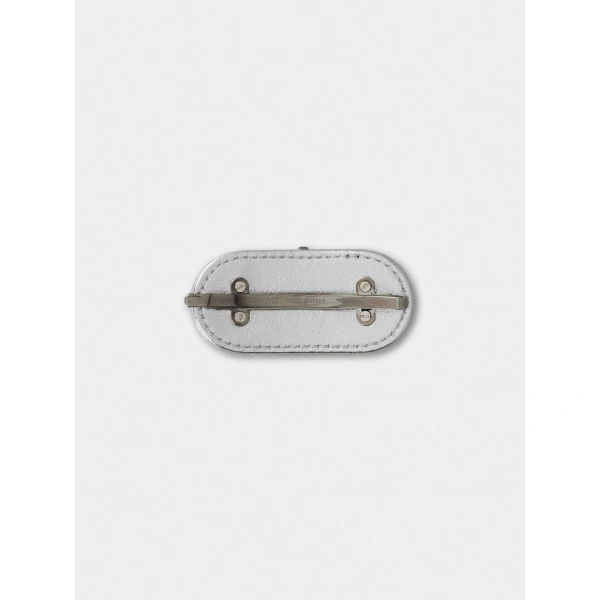 Roger Vivier Efflorescence Hair Clip in Silver Leather, view 4 | Hair Clips & Claw Clips