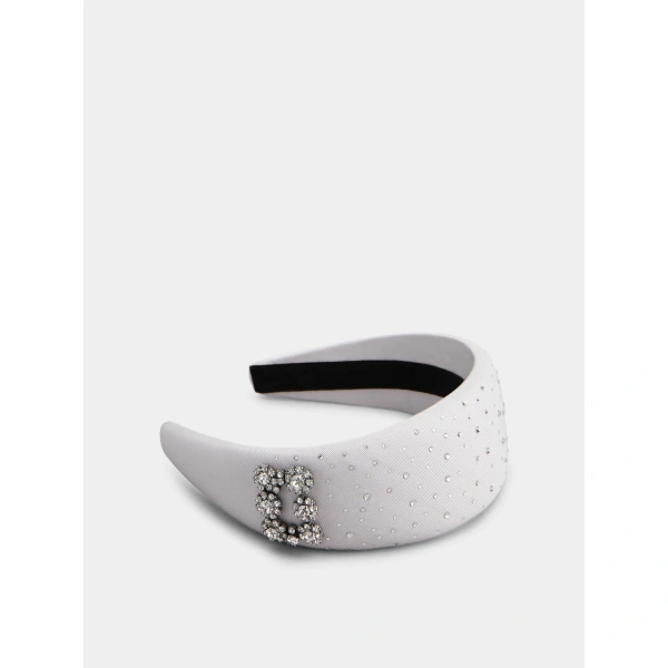 Roger Vivier Efflorescence Hairband in Silver Grosgrain, view 2 | Headbands