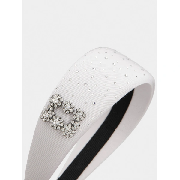 Roger Vivier Efflorescence Hairband in Silver Grosgrain, view 3 | Headbands