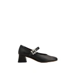 Roger Vivier Efflorescence Mary Jane Pumps in Black Leather | Kitten Heels