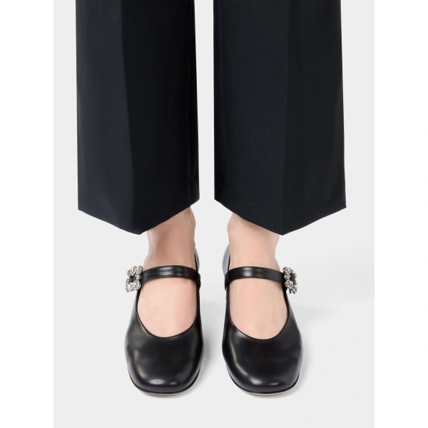 Roger Vivier Efflorescence Mary Jane Pumps in Black Leather, view 6 | Kitten Heels
