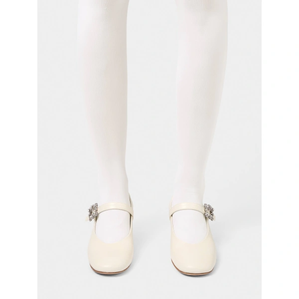 Roger Vivier Efflorescence Mary Jane Pumps in Off White Leather, view 5 | Kitten Heels