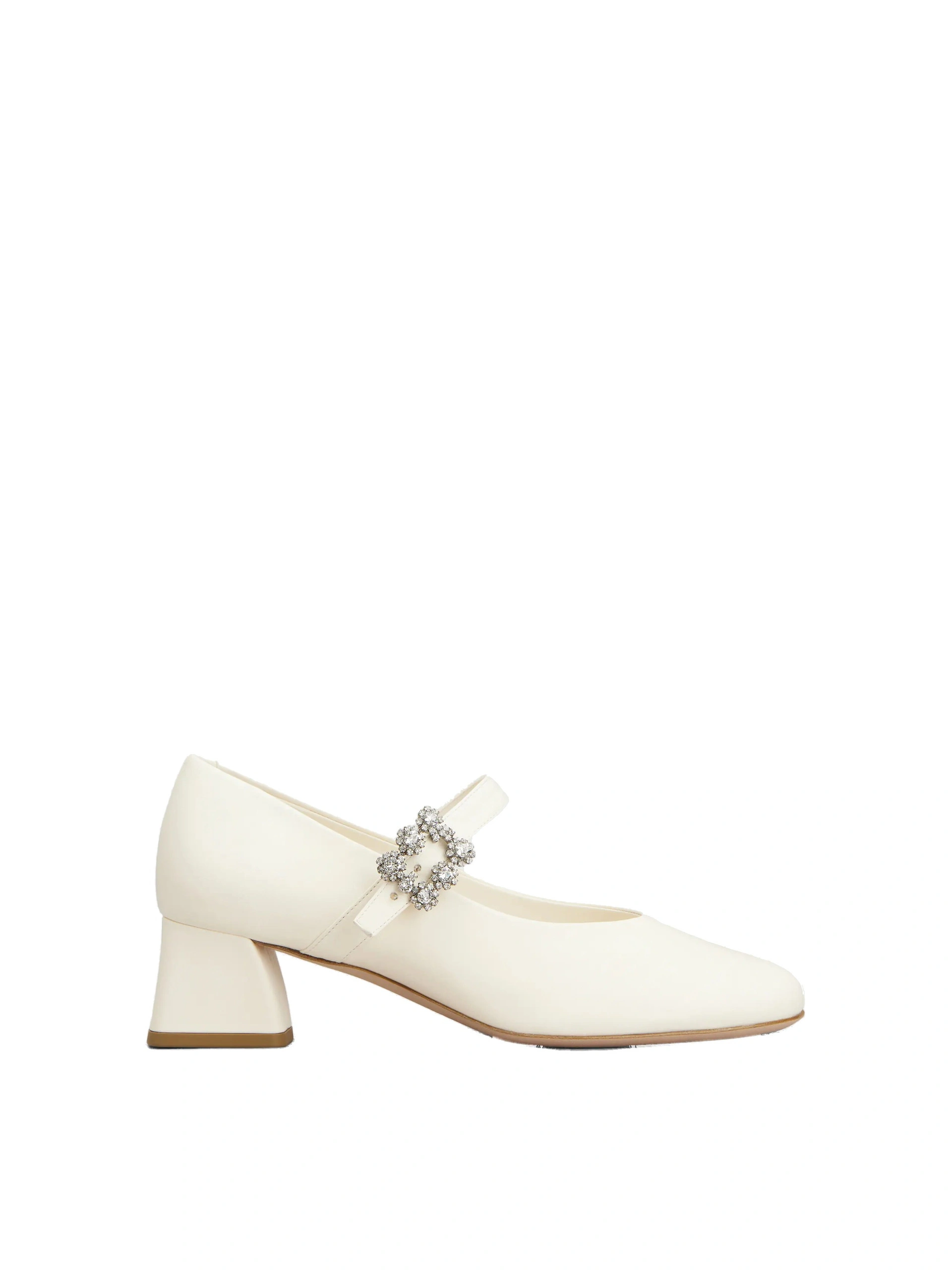 Roger Vivier Efflorescence Mary Jane Pumps in Off White Leather Roger Vivier Efflorescence Mary Jane Pumps in Off White Leather | Kitten Heels