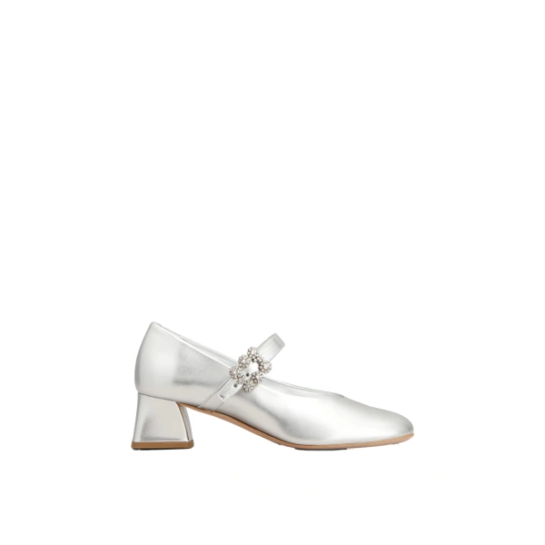 Efflorescence Mary Jane Pumps in Silver Leather