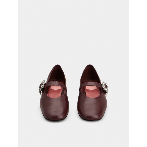 Roger Vivier Efflorescence Mary Janes in Burgundy Leather, view 2 | Ballet Flats