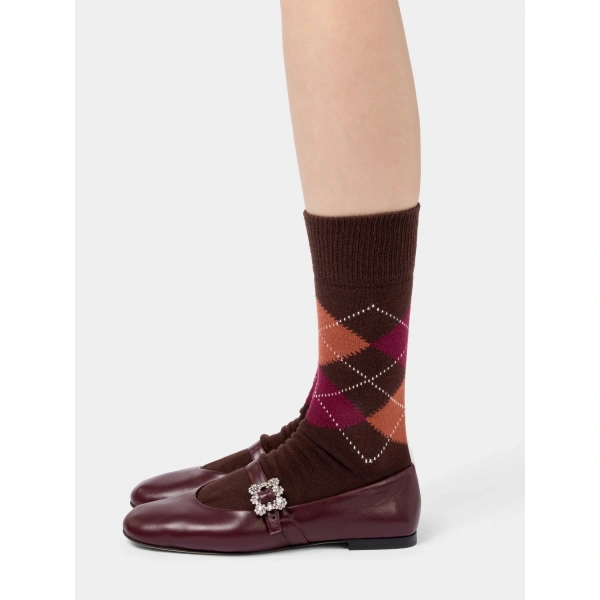 Roger Vivier Efflorescence Mary Janes in Burgundy Leather, view 4 | Ballet Flats