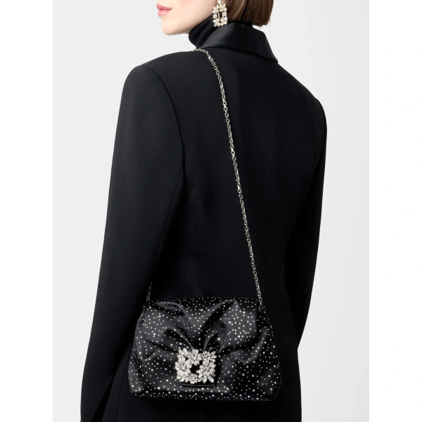 Roger Vivier Efflorescence Mini Bag in Black Satin, view 4 | Mini Bags