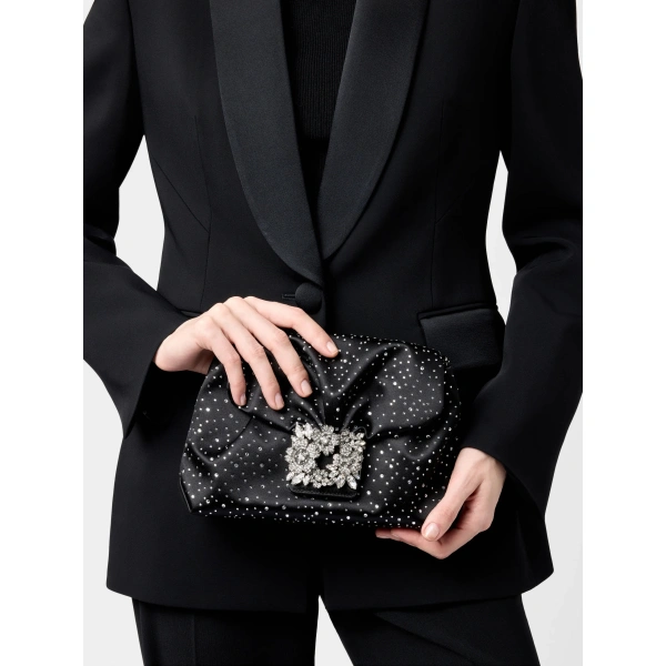 Roger Vivier Efflorescence Mini Bag in Black Satin, view 5 | Mini Bags