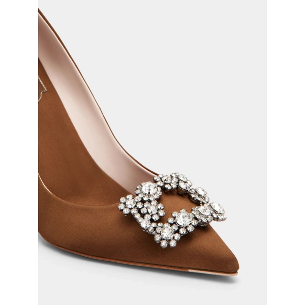 Roger Vivier Efflorescence Pumps 10 cm in Brown Satin, view 6 | Pumps
