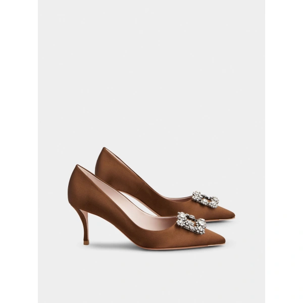 Roger Vivier Efflorescence Pumps 6.5 cm in Brown Satin, view 3 | Pumps