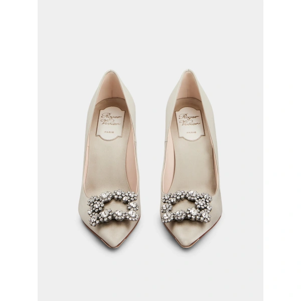 Roger Vivier Efflorescence Pumps in Grey Satin, view 2 | Pumps