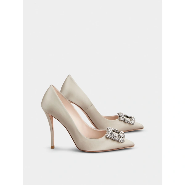 Roger Vivier Efflorescence Pumps in Grey Satin, view 3 | Pumps