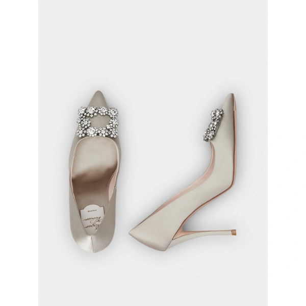 Roger Vivier Efflorescence Pumps in Grey Satin, view 5 | Pumps