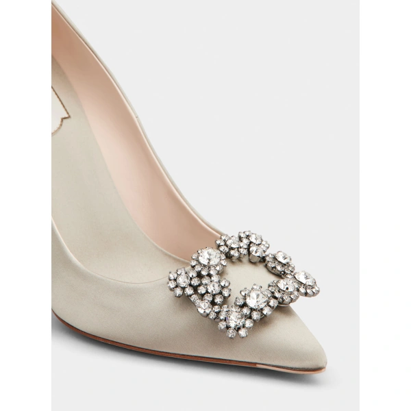 Roger Vivier Efflorescence Pumps in Grey Satin, view 6 | Pumps