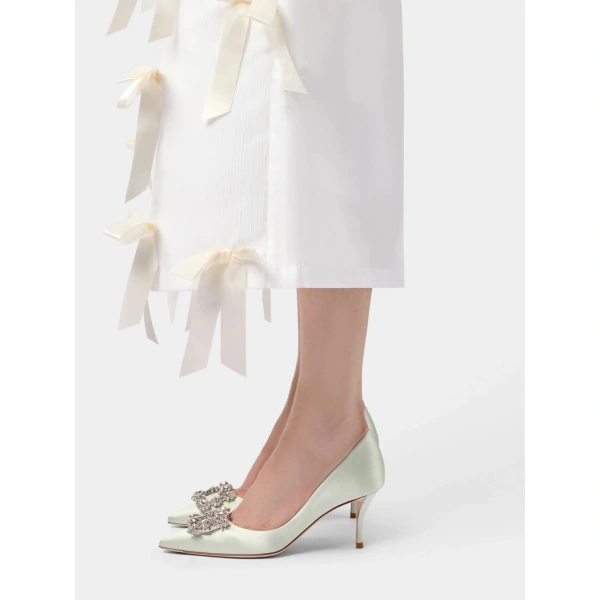 Roger Vivier Efflorescence Pumps in Mint Green Satin, view 4 | Pumps