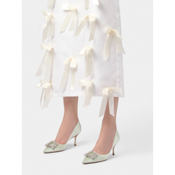 Roger Vivier Efflorescence Pumps in Mint Green Satin, view 5 | Pumps