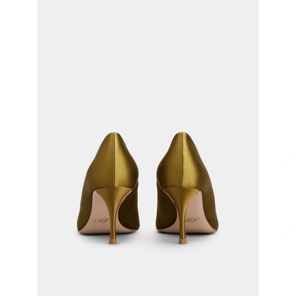 Roger Vivier Efflorescence Pumps in Olive Green Satin, view 4 | Pumps