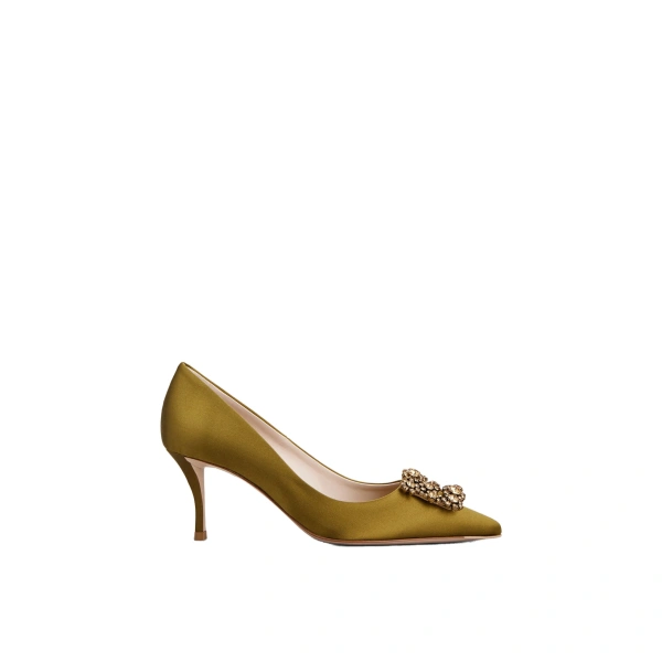 Roger Vivier Efflorescence Pumps in Olive Green Satin | Pumps