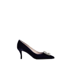 Roger Vivier Flower Strass Buckle Pumps in Navy Blue Velvet | Pumps