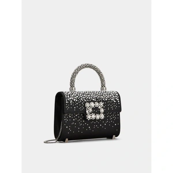 Roger Vivier Jewel Efflorescence Mini Bag in Black Satin, view 3 | Mini Bags