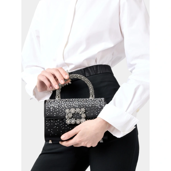 Roger Vivier Jewel Efflorescence Mini Bag in Black Satin, view 4 | Mini Bags