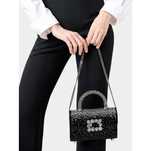 Roger Vivier Jewel Efflorescence Mini Bag in Black Satin, view 5 | Mini Bags