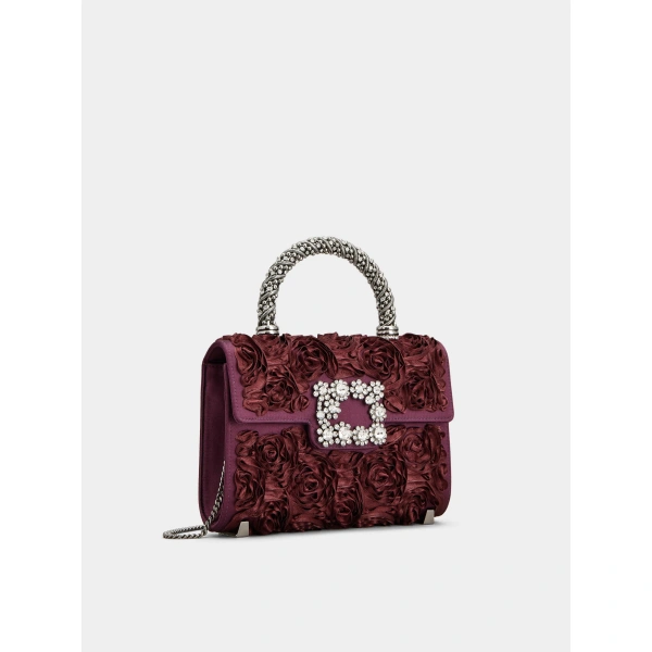 Roger Vivier Jewel Efflorescence Mini Bag in Burgundy Satin, view 3 | Mini Bags