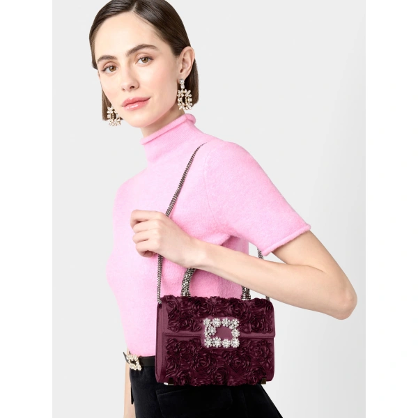Roger Vivier Jewel Efflorescence Mini Bag in Burgundy Satin, view 4 | Mini Bags