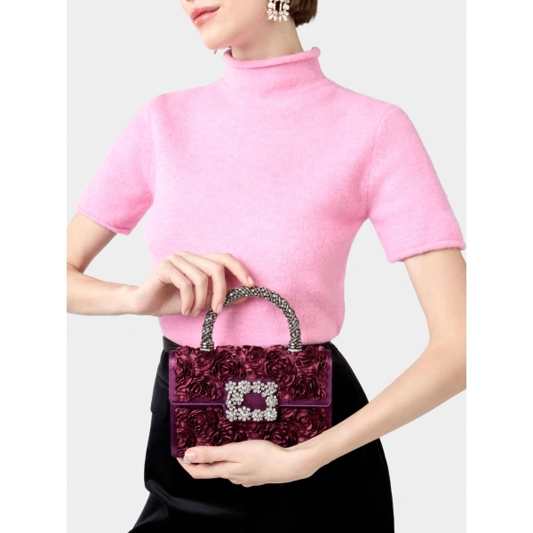 Roger Vivier Jewel Efflorescence Mini Bag in Burgundy Satin, view 5 | Mini Bags