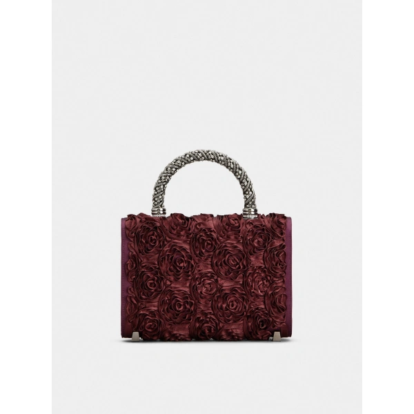 Roger Vivier Jewel Efflorescence Mini Bag in Burgundy Satin, view 6 | Mini Bags