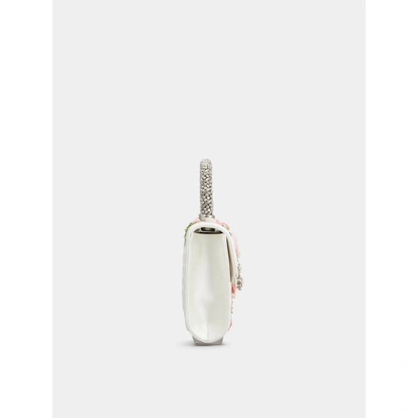 Roger Vivier Jewel Efflorescence Mini Bag in Off White and Pink Satin, view 2 | Mini Bags