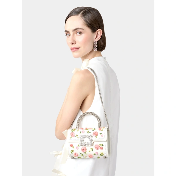 Roger Vivier Jewel Efflorescence Mini Bag in Off White and Pink Satin, view 4 | Mini Bags