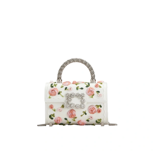 Jewel Efflorescence Mini Bag in Off White and Pink Satin