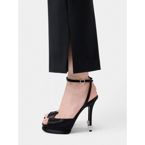 Roger Vivier Jewel Heel Sandals in Black Satin, view 4 | Sandals