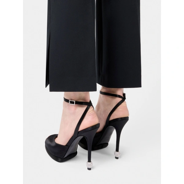 Roger Vivier Jewel Heel Sandals in Black Satin, view 5 | Sandals