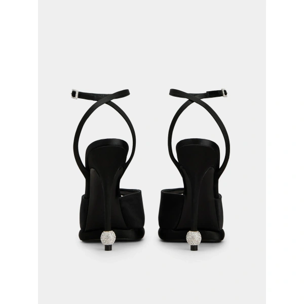 Roger Vivier Jewel Heel Sandals in Black Satin, view 6 | Sandals