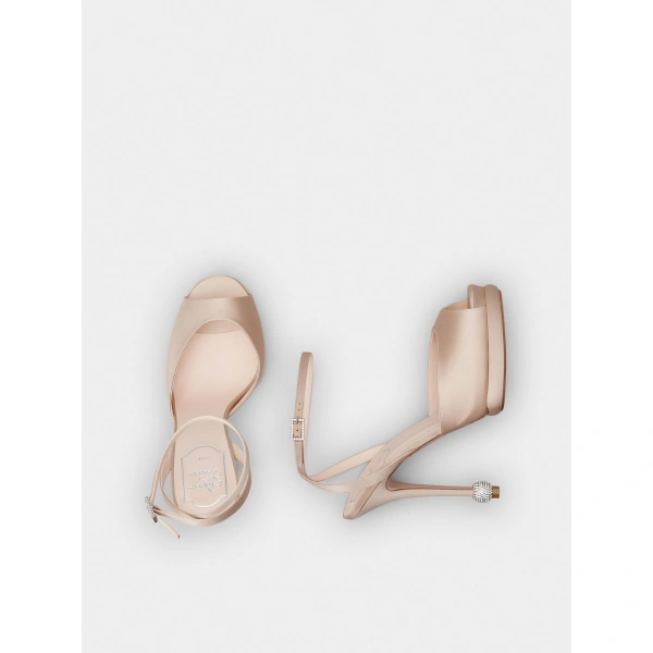 Roger Vivier Jewel Heel Sandals in Nude Satin, view 5 | Sandals