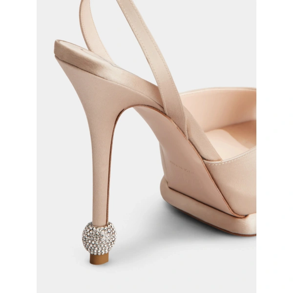 Roger Vivier Jewel Heel Sandals in Nude Satin, view 6 | Sandals