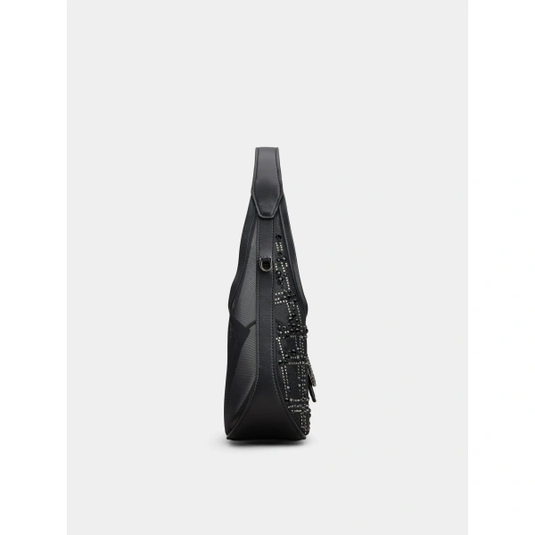 Roger Vivier Mesh Pilgrim Mini Hobo Bag in Black, view 2 | Hobo Bags