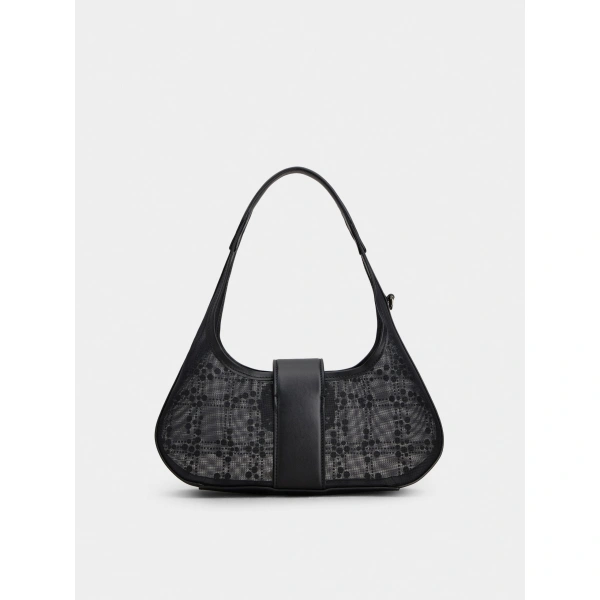 Roger Vivier Mesh Pilgrim Mini Hobo Bag in Black, view 6 | Hobo Bags
