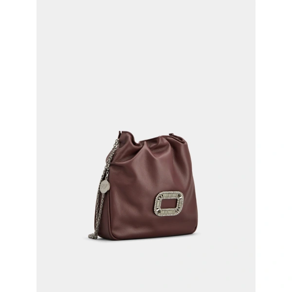 Roger Vivier Pilgrim Bag in Burgundy Leather, view 3 | Shoulder & Crossbody Bags