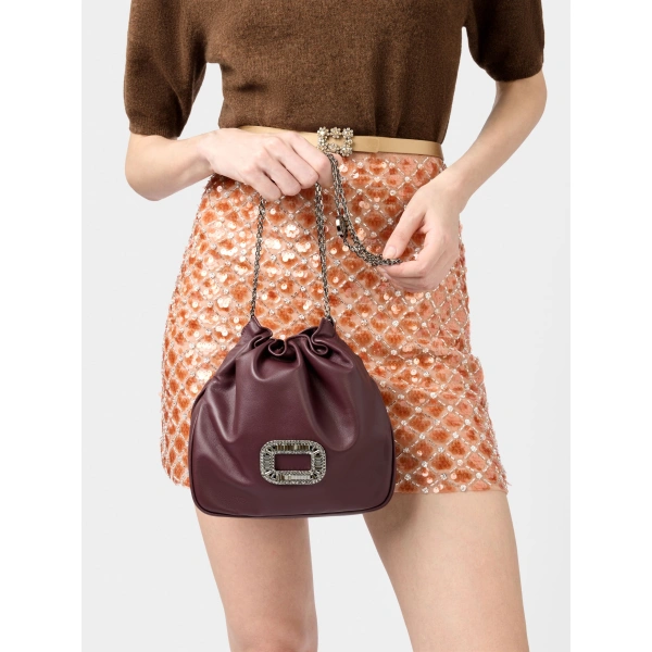 Roger Vivier Pilgrim Bag in Burgundy Leather, view 5 | Shoulder & Crossbody Bags
