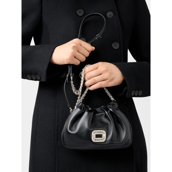 Roger Vivier Pilgrim Micro Bag in Black Leather, view 4 | Mini Bags