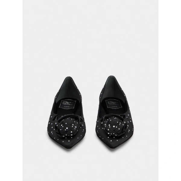 Roger Vivier Rose Vivier Ballerinas in Black Satin, view 2 | Ballet Flats