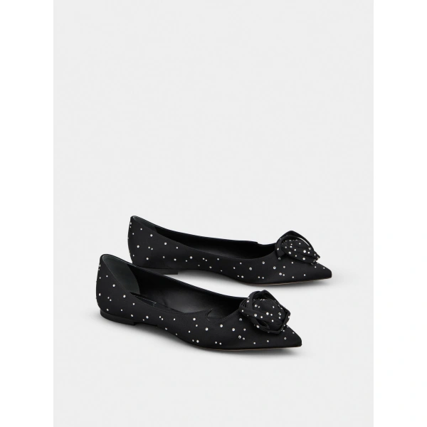 Roger Vivier Rose Vivier Ballerinas in Black Satin, view 3 | Ballet Flats