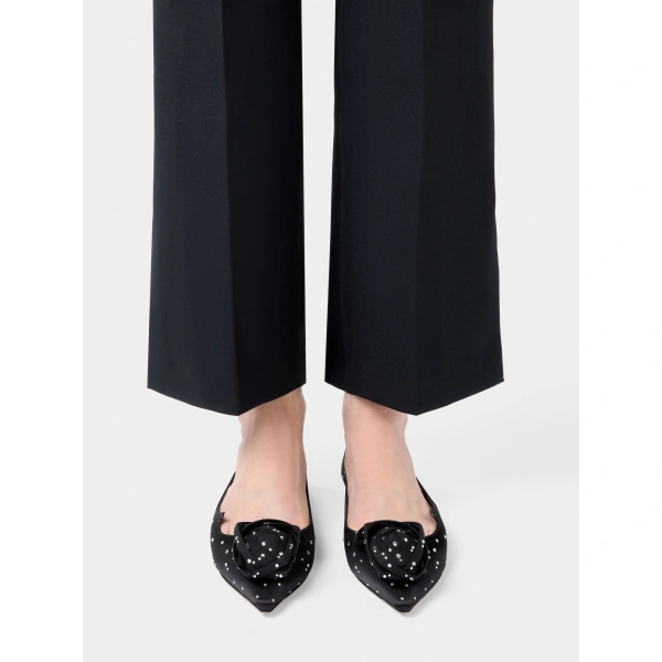 Roger Vivier Rose Vivier Ballerinas in Black Satin, view 5 | Ballet Flats