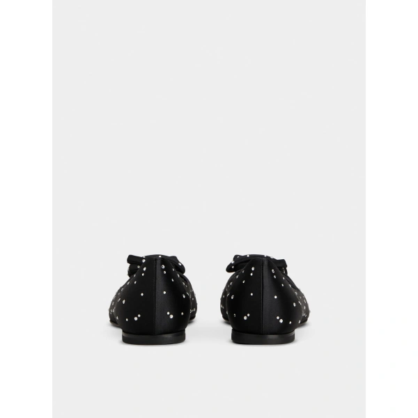 Roger Vivier Rose Vivier Ballerinas in Black Satin, view 6 | Ballet Flats